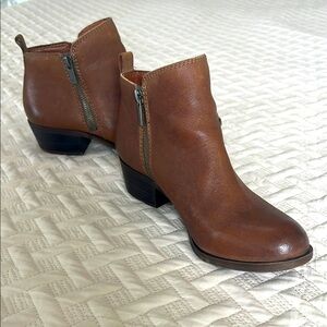 Lucky brand, Sz 6.5, Brown double zip ankle booty, low chunky heel